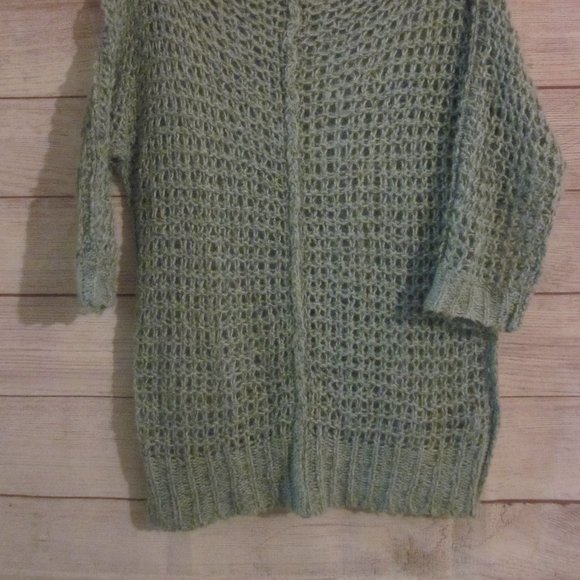 Decree Women's Size Small Sweater Knit Pullover 3/4 Sleeve Open Knit Green Over - Picture 2 of 5